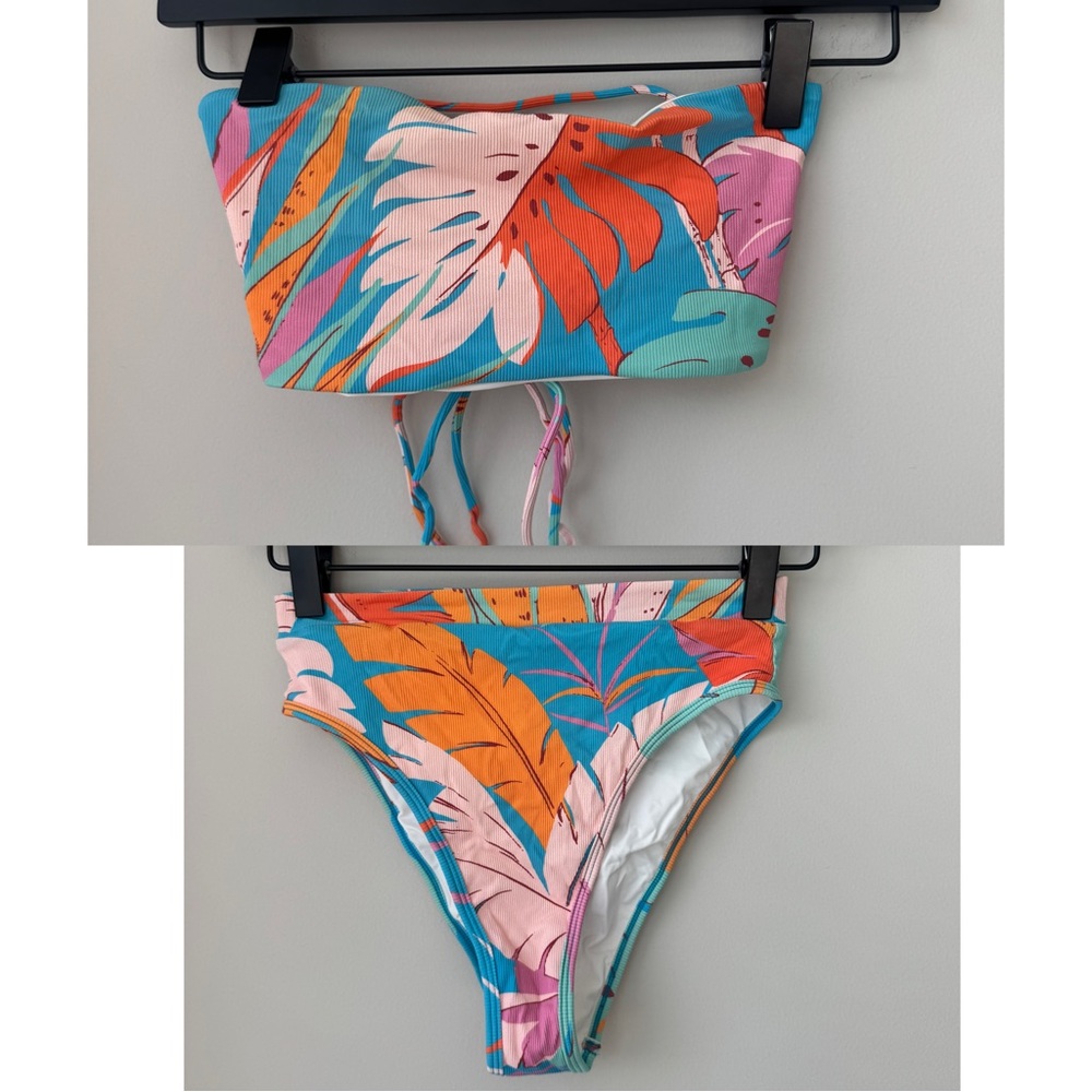 l*space Tropical Leaf Print Bikini in Teal, Orange, Pink